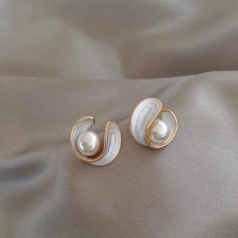 Bohemian White Opal Earrings in Gold