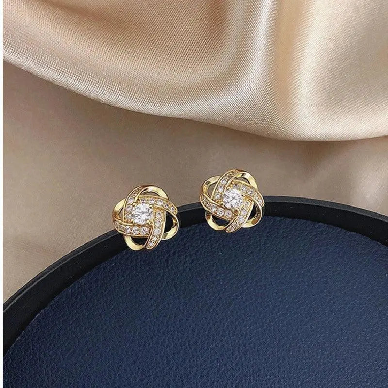 Classic Crystal Floral Stud Earrings in Gold