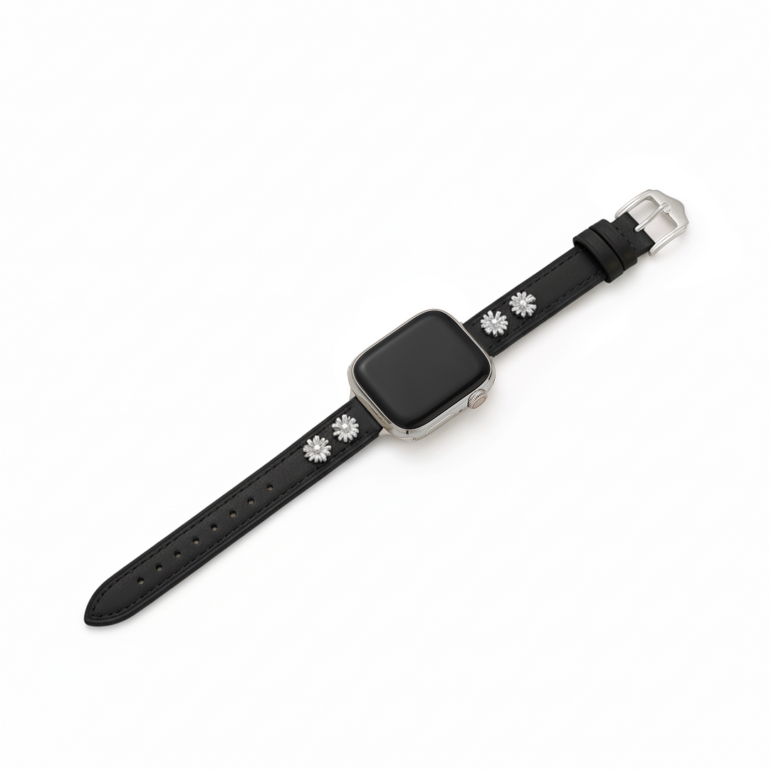 Sleek Leather Daisy Apple Watch Bands for Women