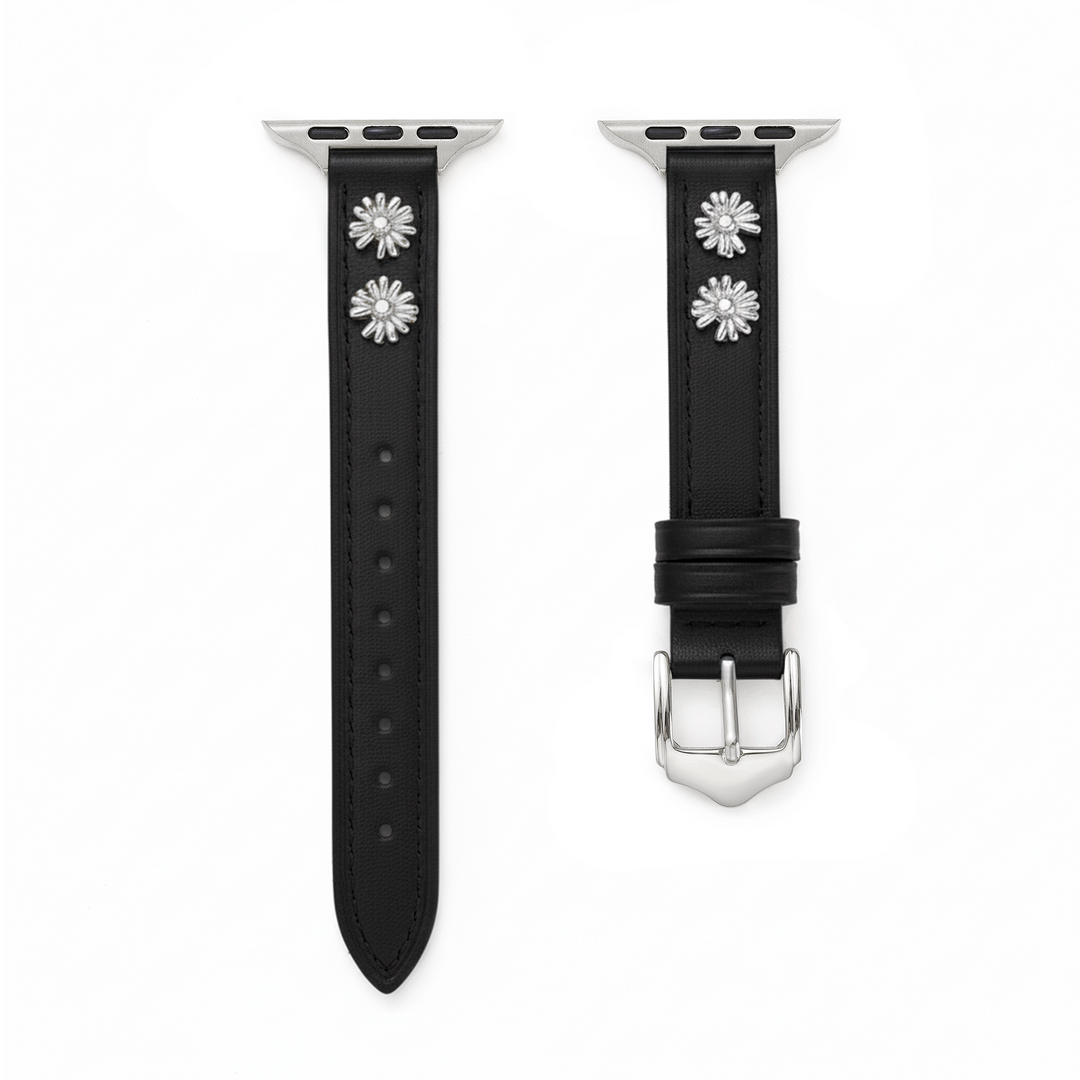 Sleek Leather Daisy Apple Watch Bands for Women