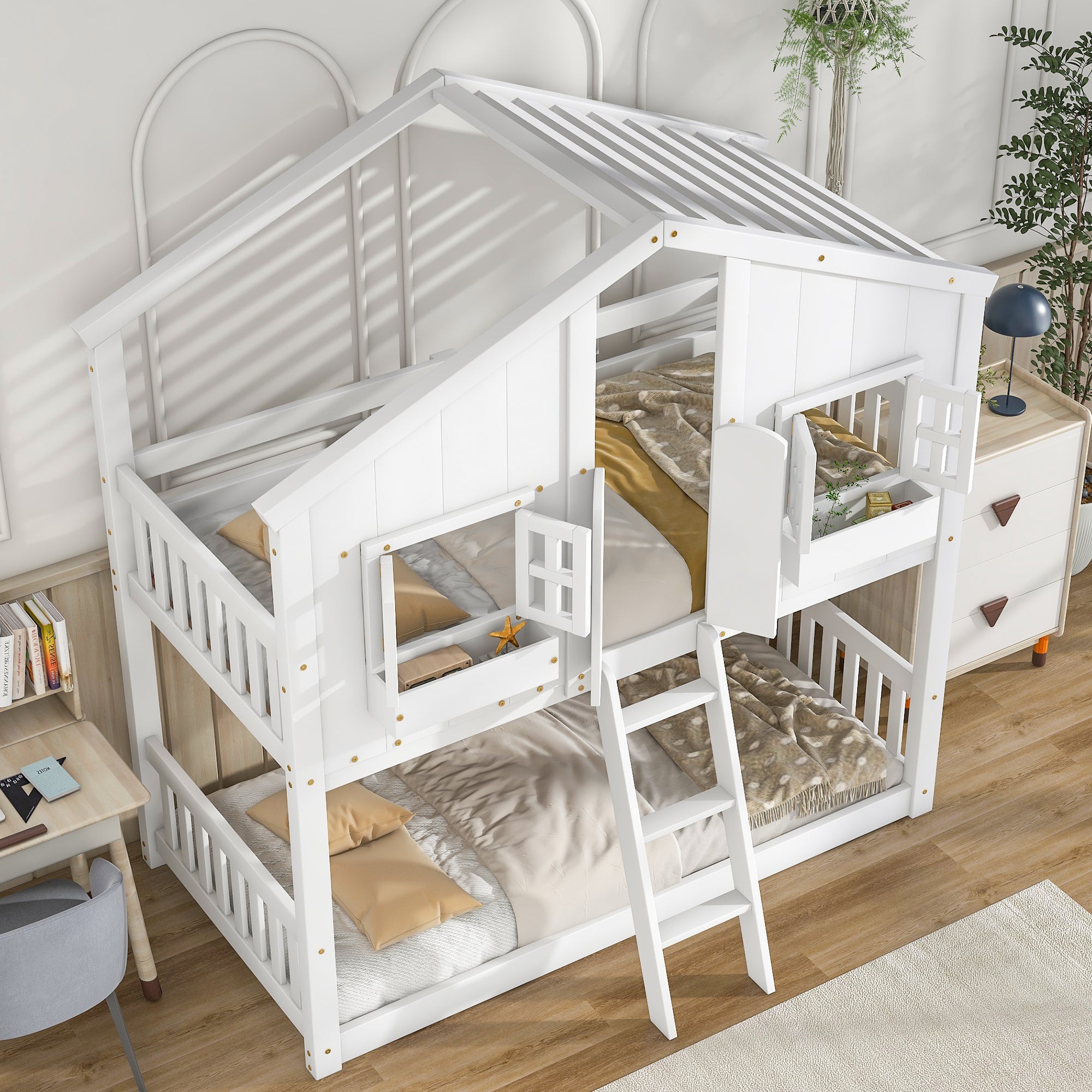 White Twin Over Twin Tree House Inspired Bunk Bed