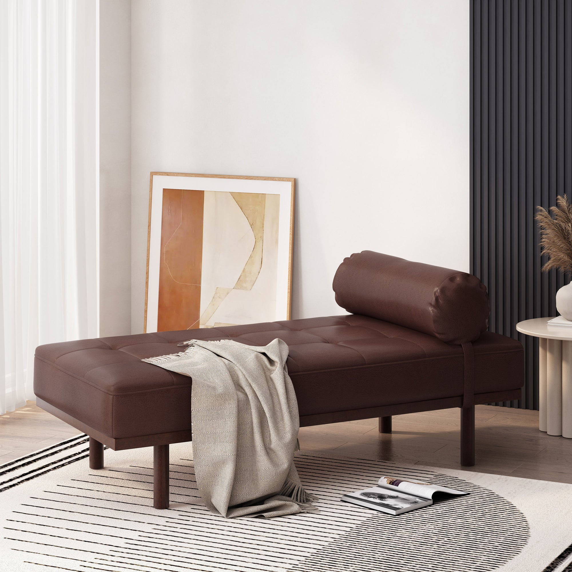 Minimal Dark Brown Chaise Lounge