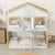 Twin Over Twin House Bunk Bed with Roof, Window, and Door in Natural and White Tones