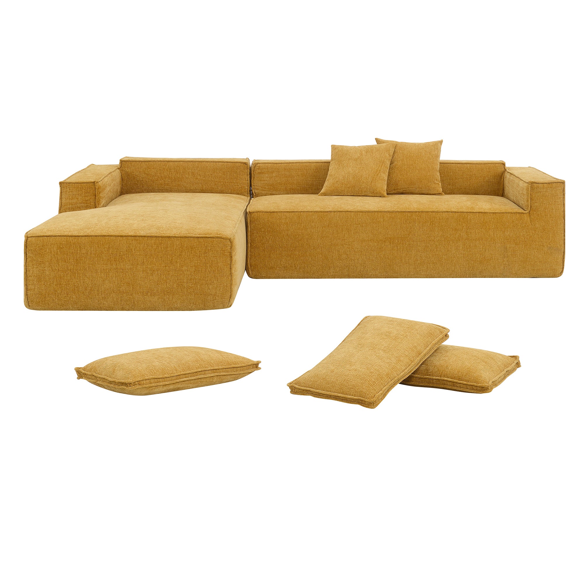 Cairo 4-Seat Modular Wrinkle-Resistant Chenille Sofa in Yellow