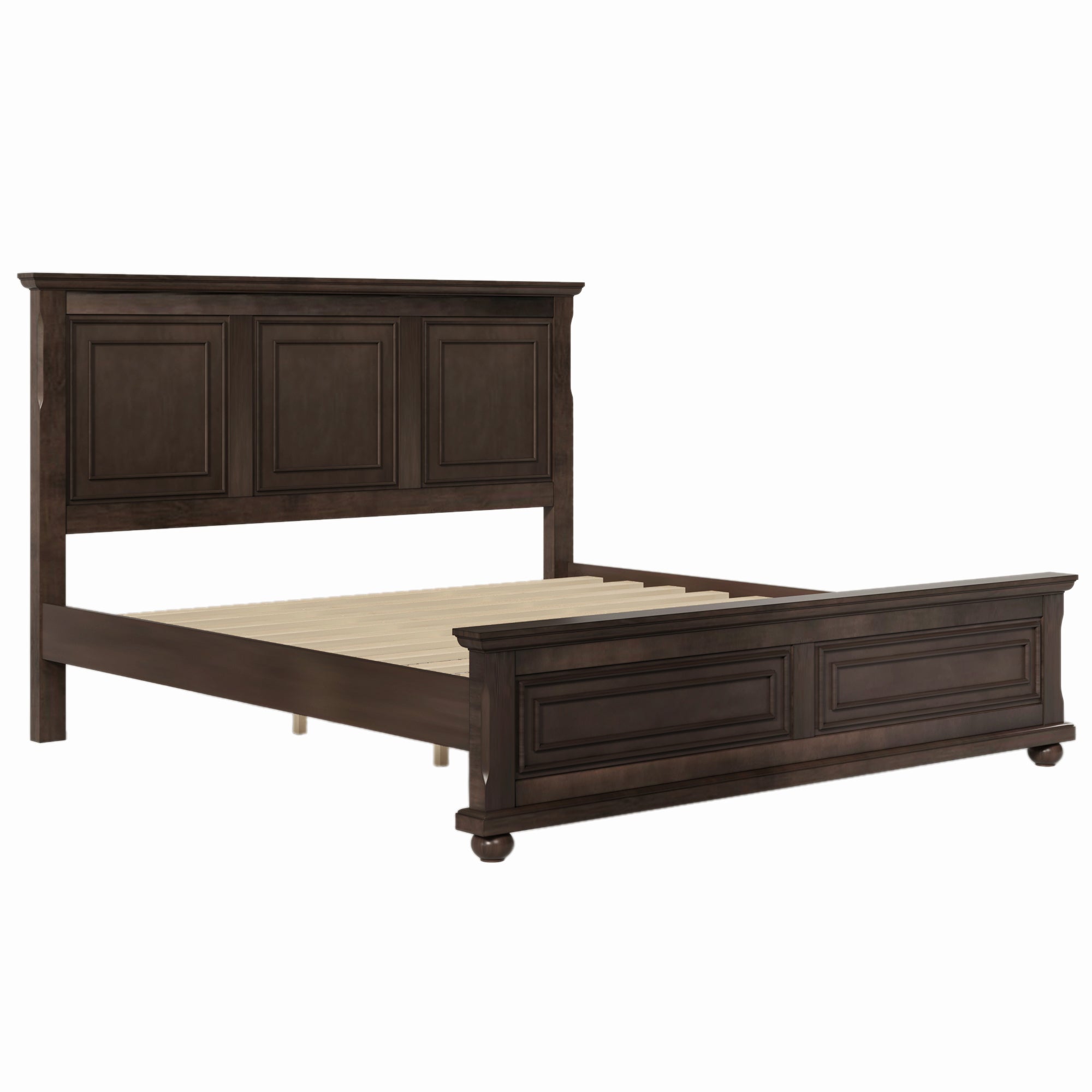 Traditional Town & Country Style Pinewood Vintage King Bed in Rich Brown