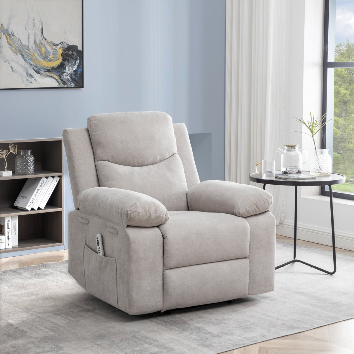 Power Recliner Chair with Adjustable Massage Function - Velvet Electric Armchair With Heating System &amp; Side Pockets