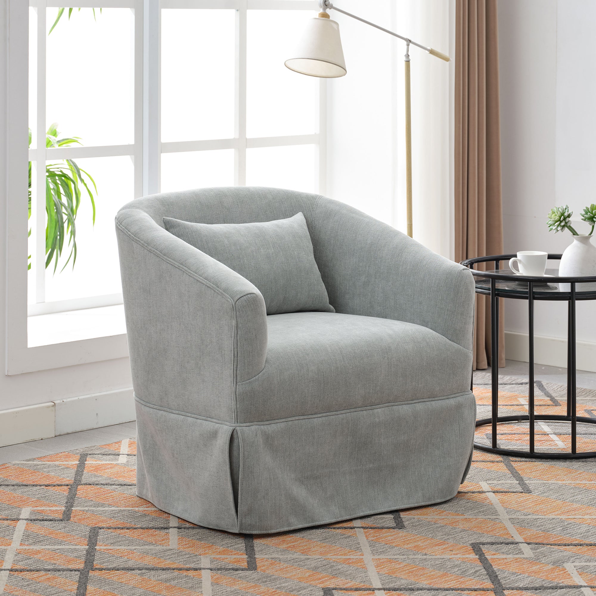 Light Green Linen Blend Swivel Accent Armchair