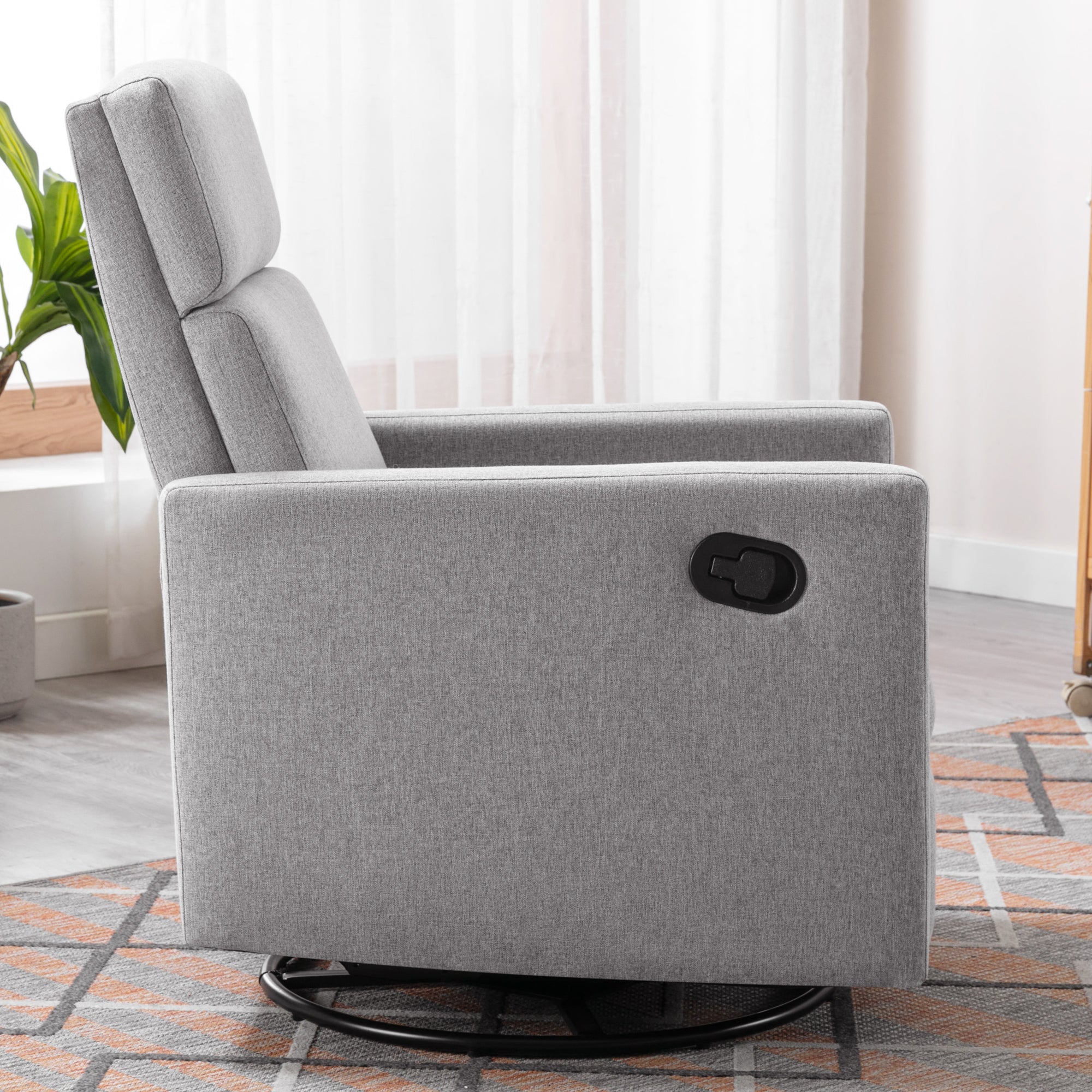 Modern Gray Upholstered Swivel Recliner Chair