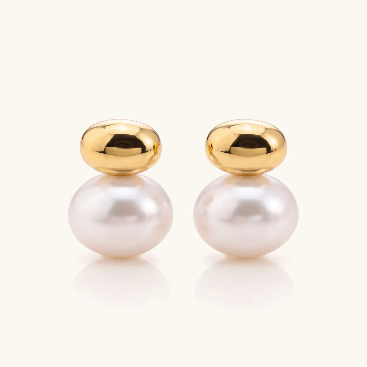 Classy Gold Accented Pearl Stud Earrings, pair