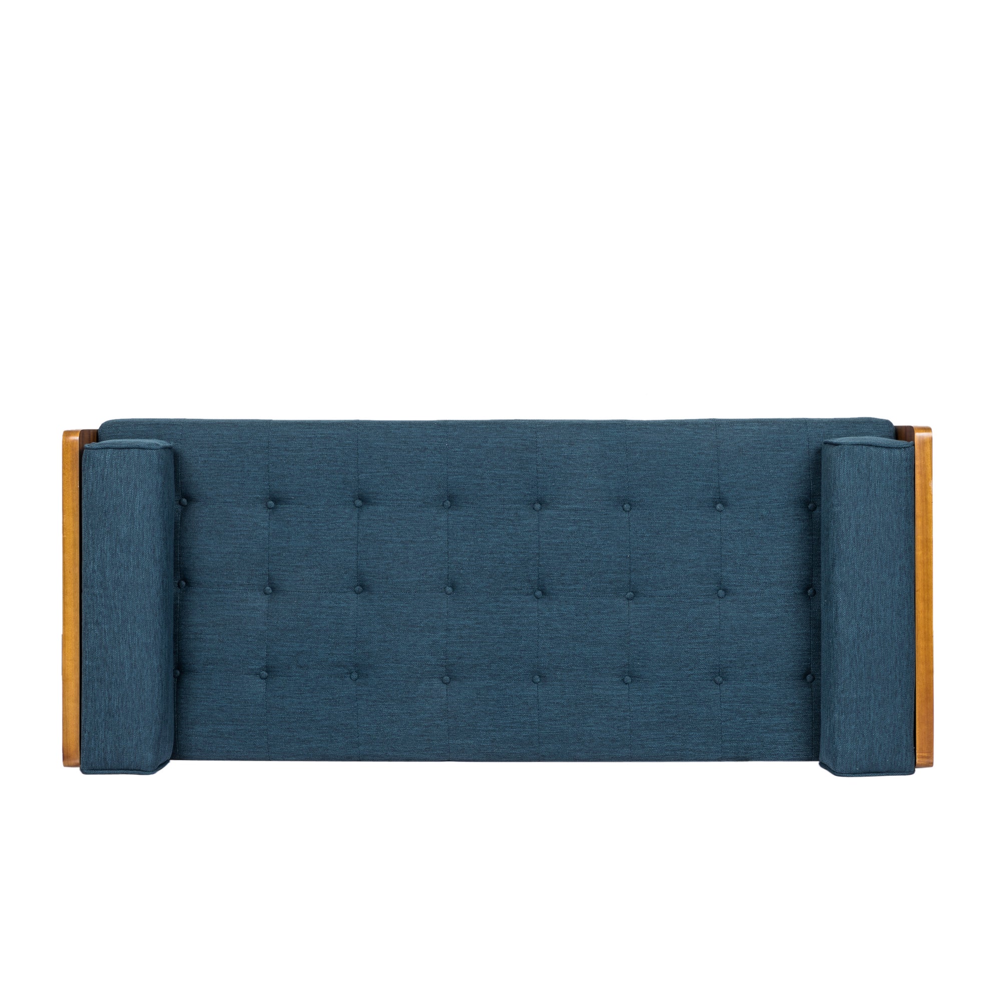 Navy Blue Mid-Century Modern Chaise Lounge with Button-Tufted Waffle Stitch