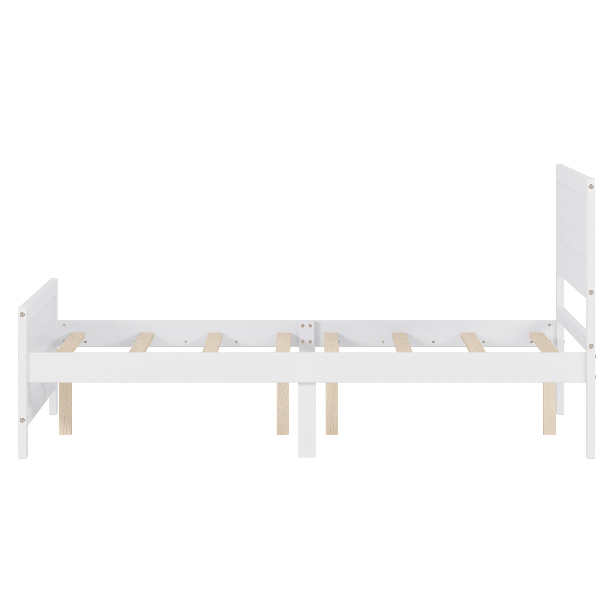 Queen Size Bed with Solid Wood Frame in White