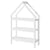 Twin Size Wood House-Shaped Floor Bed with Storage Shelf and Hanger in White