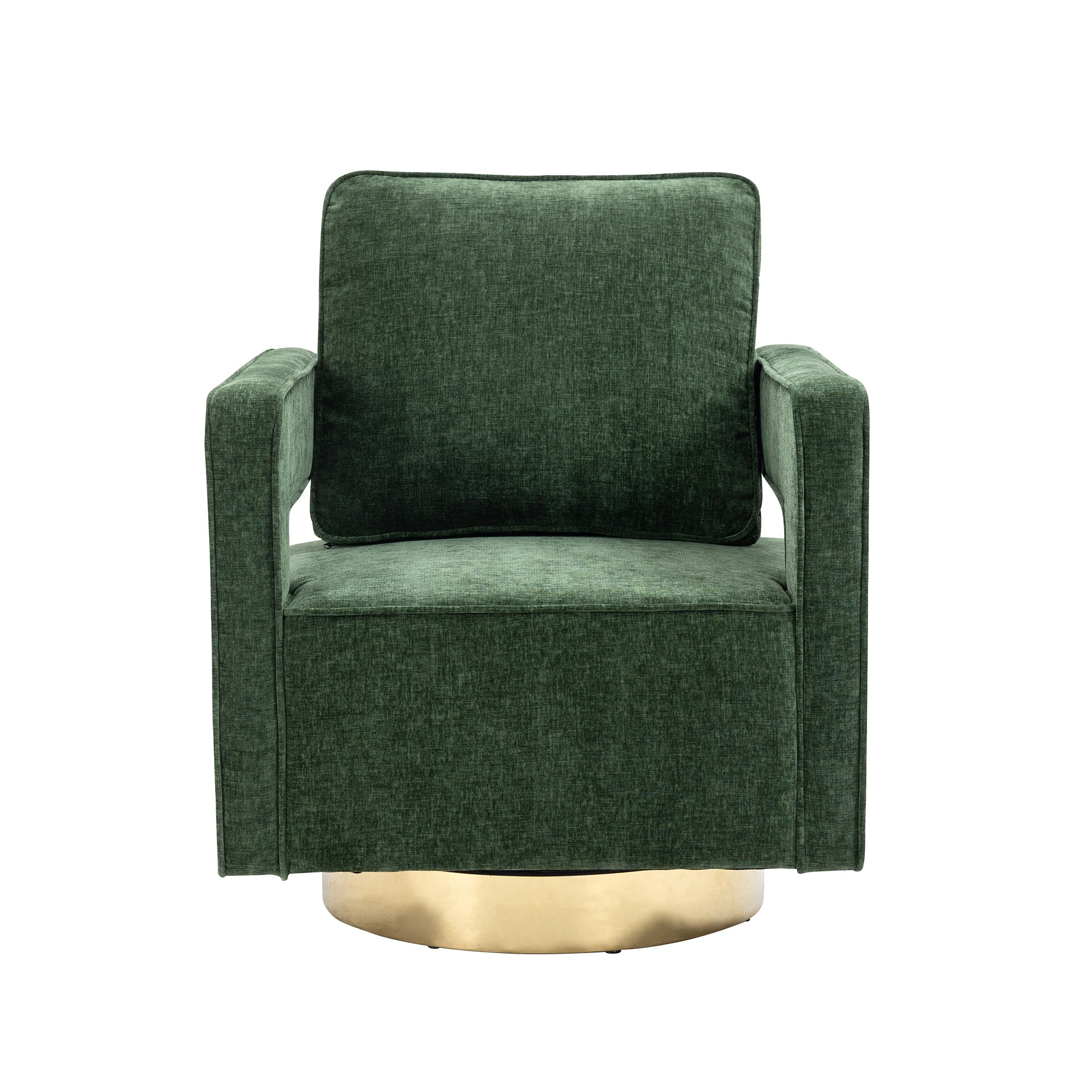 Open Back Chair Green Chenille Swivel Accent Chair With Gold Stainless Steel Base