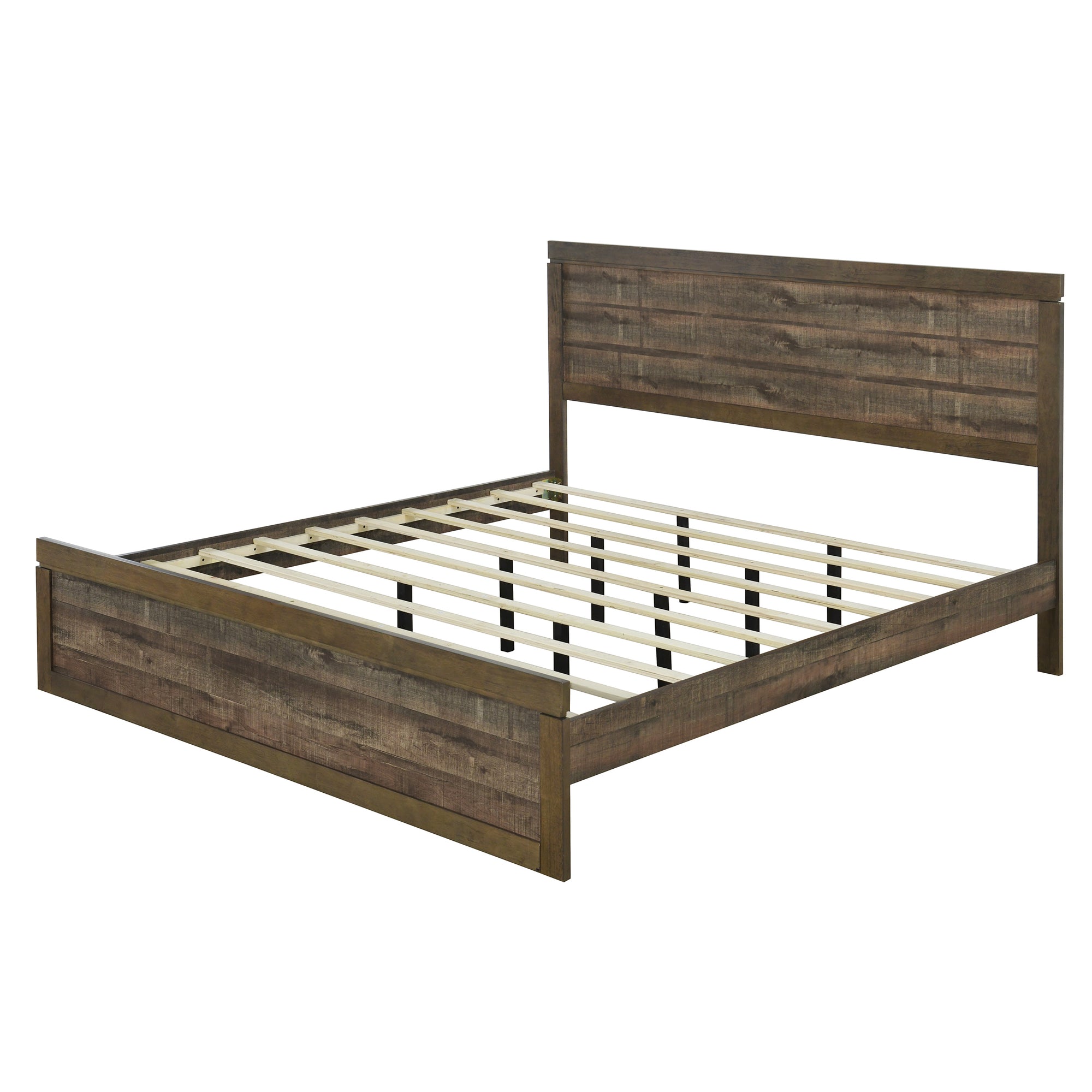 Farmhouse Style Pine Wood Platform King Bed in Rustic Brown