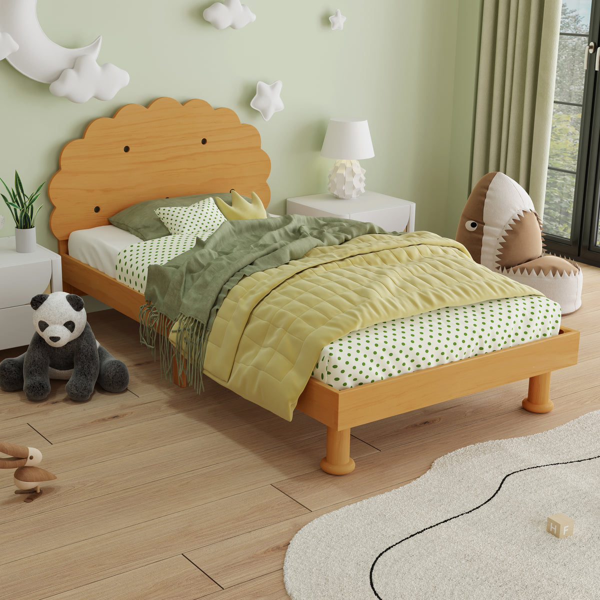 Kids Twin Cookie-Shaped Bed Frame in Walnut