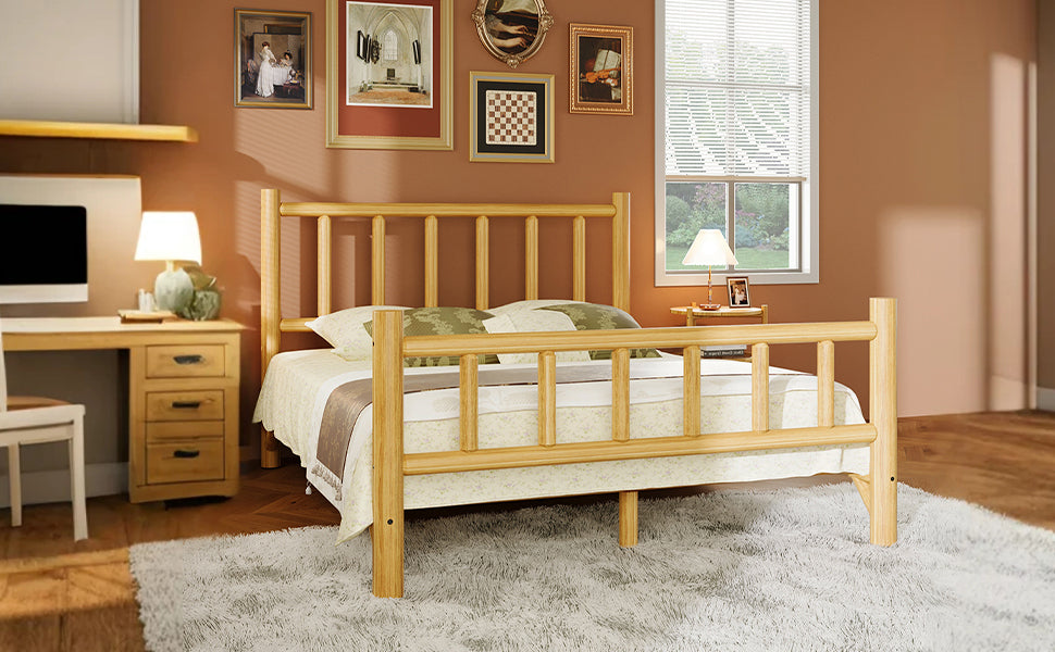 Natural Finish Queen Farmhouse Round Timber Bed Frame