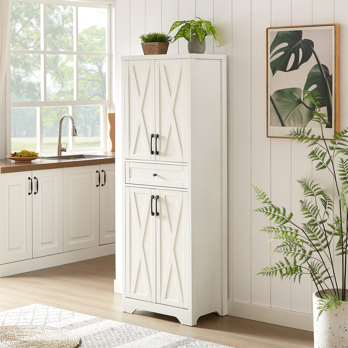 68&quot; White Tall Sideboard Cabinet With Storage