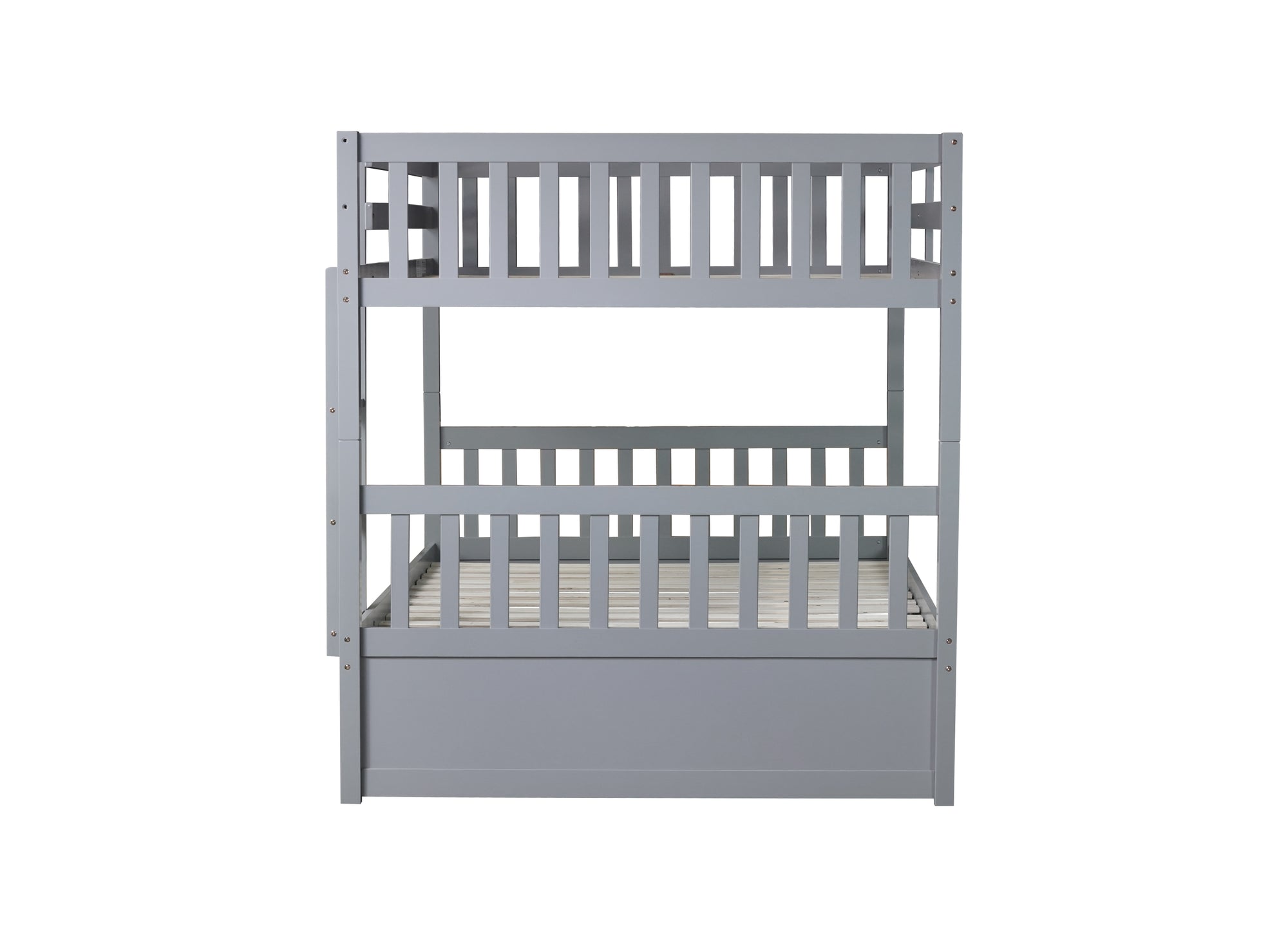 Gray Full Over Full Rubber Wood Bunk Bed with Trundle, Ladder, and Guardrails