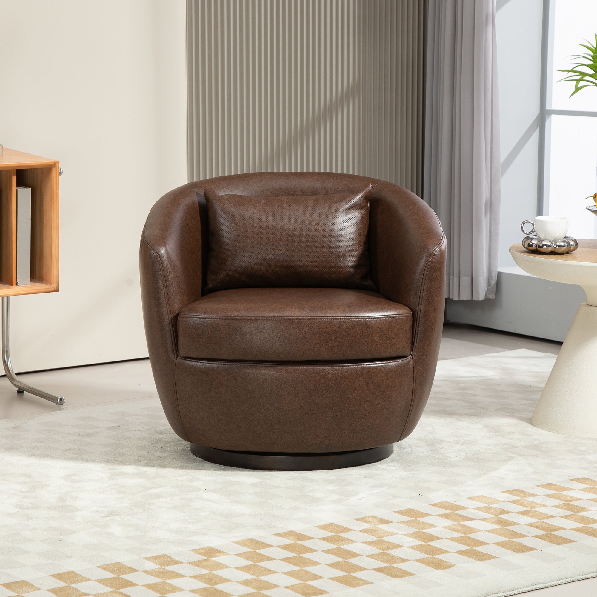 Modern Dark Brown Swivel Accent Armchair