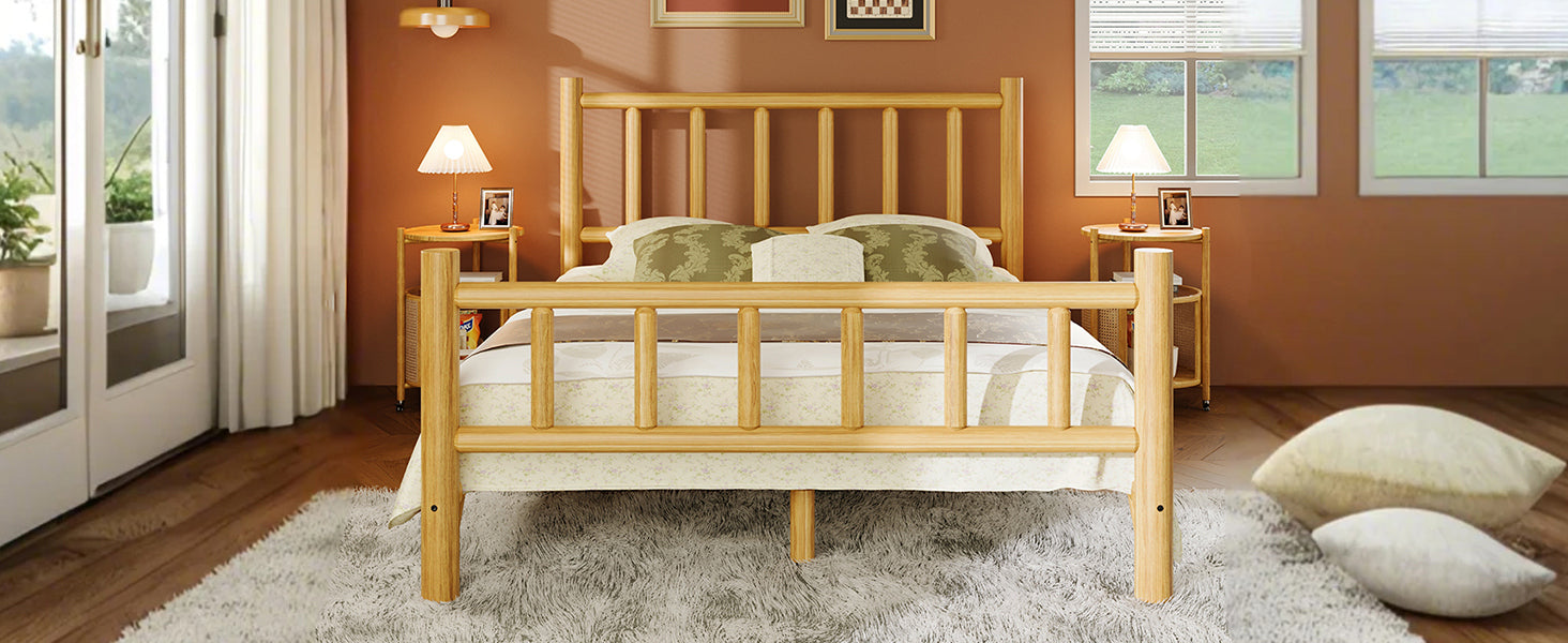 Natural Finish Queen Farmhouse Round Timber Bed Frame