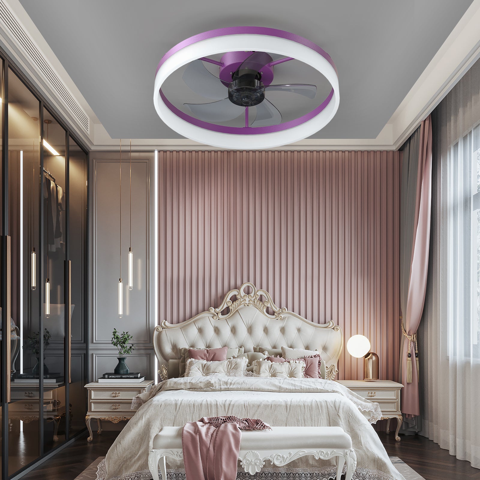 Aestin's Modern Purple Ceiling Fan with Dimmable LED Light