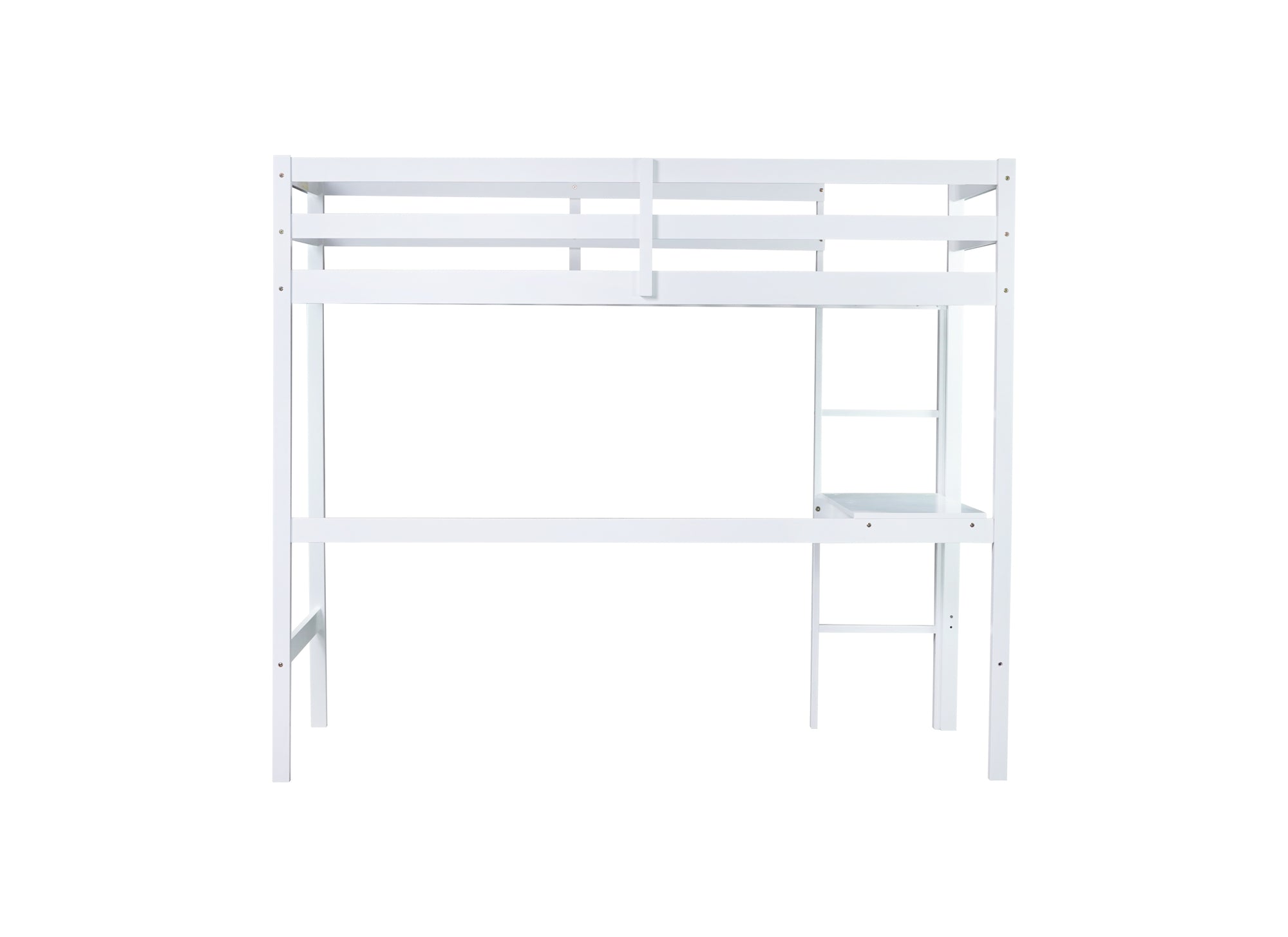 White Twin High Loft Bed For Kids with Built-in Desk in Rubber Wood Construction