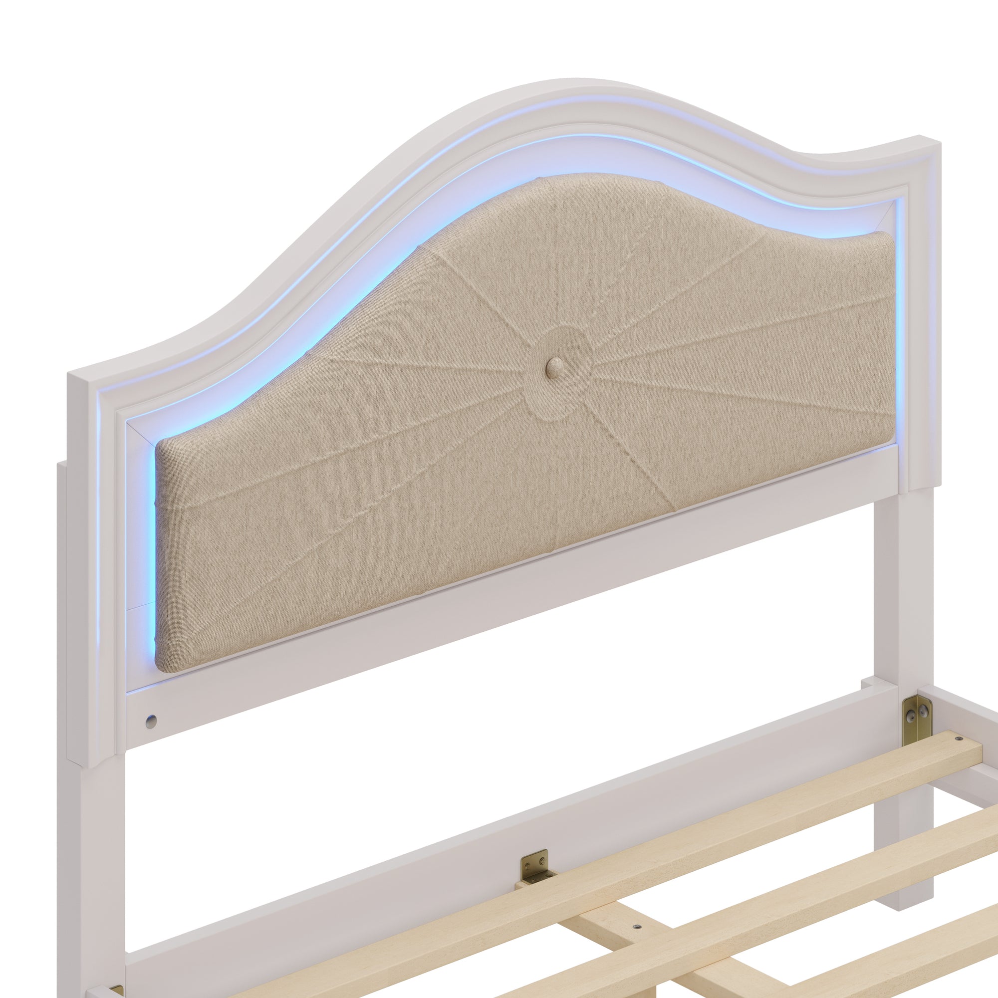 Cream Gray Queen Bed with Hidden LED Light Headboard