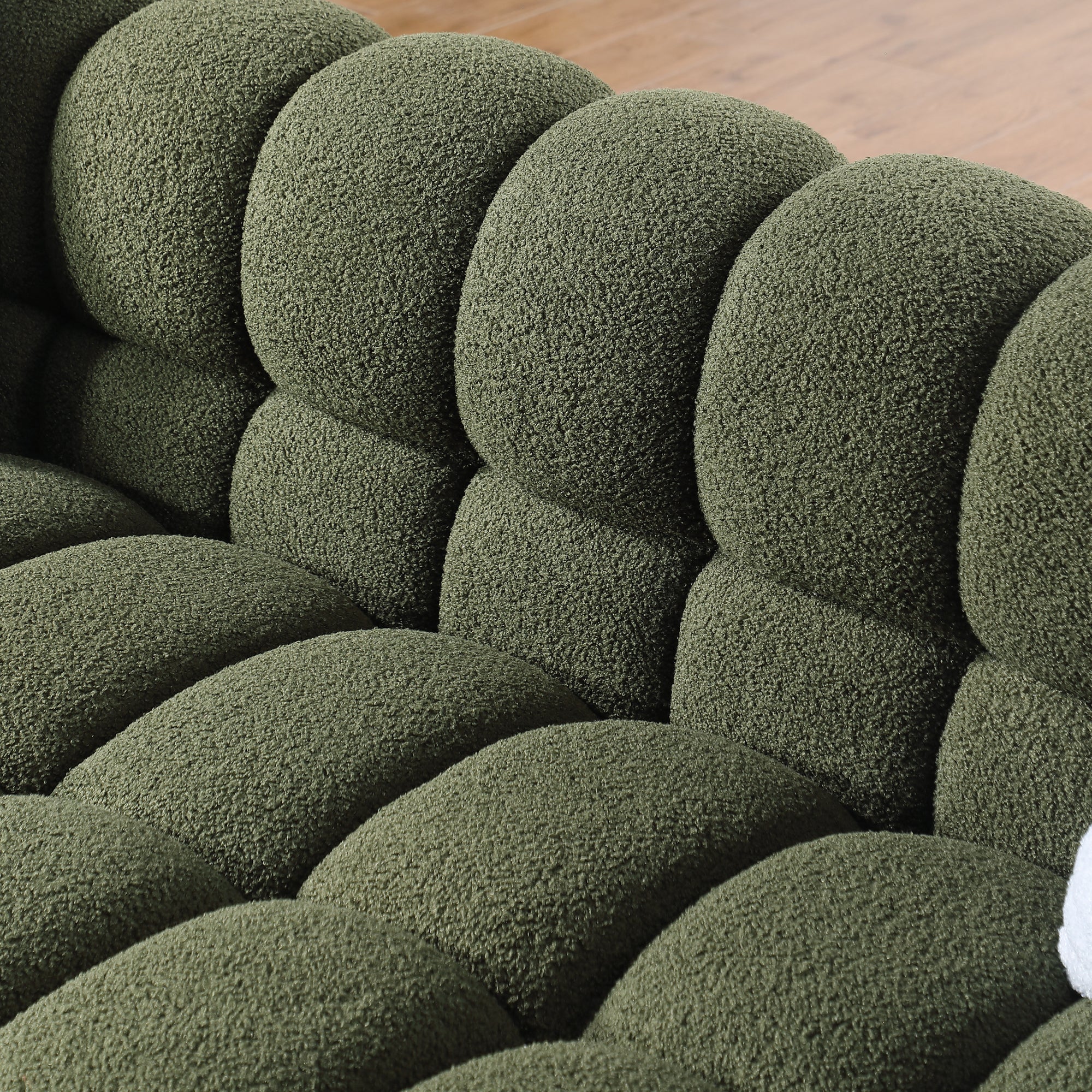 Olive Green Boucle 5-Seater Marshmallow Loveseat Sofa