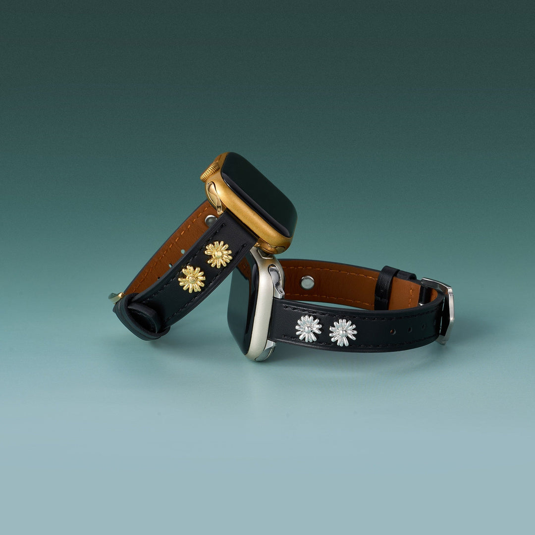 Sleek Leather Daisy Apple Watch Bands for Women