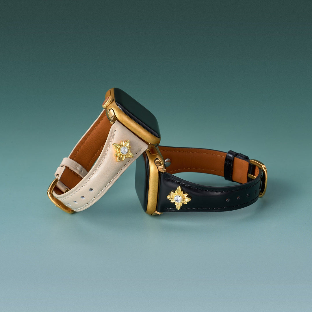 Elegant Leather Floral Apple Watch Bands for Women