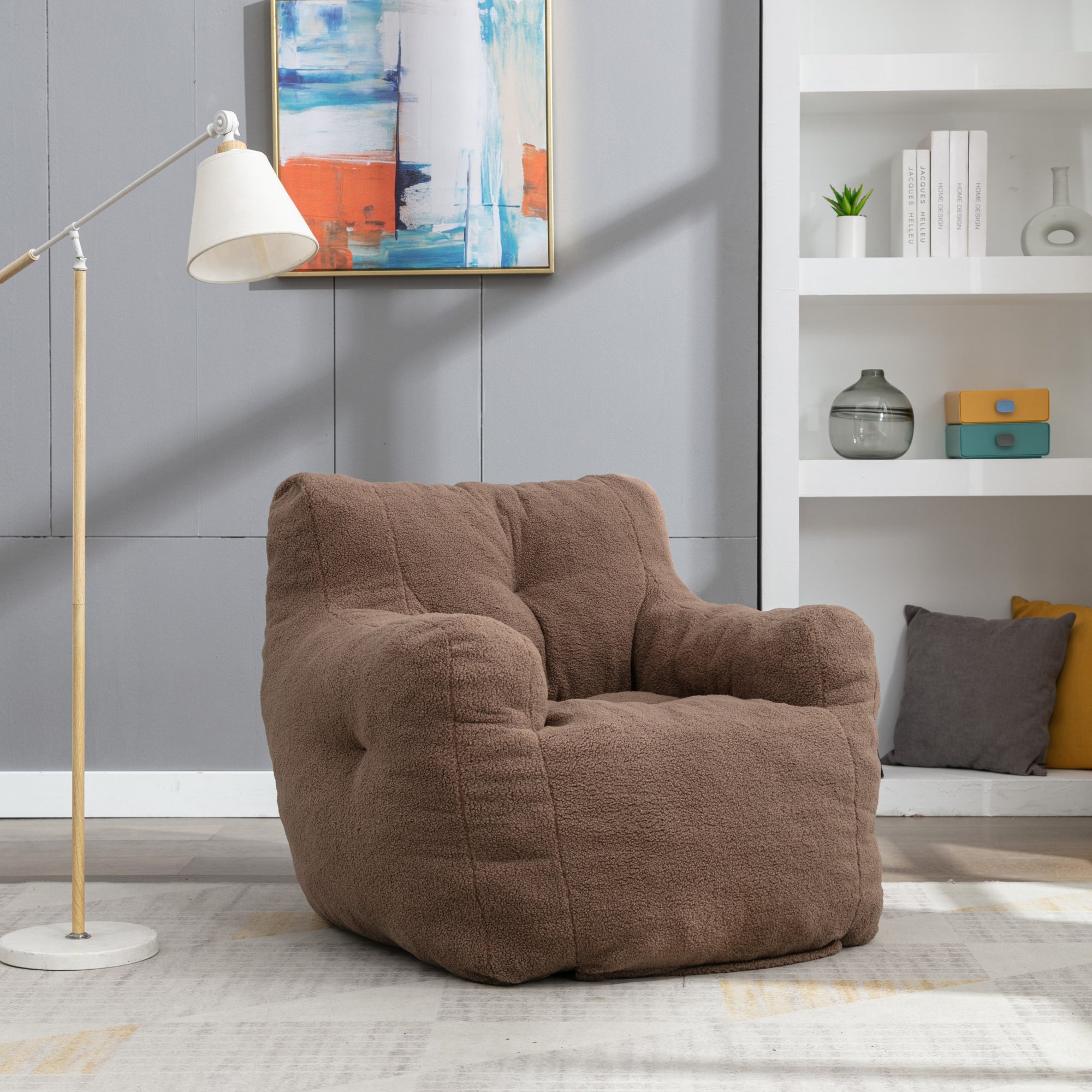 Soft Teddy Tufted Bean Bag Chair in Coffee