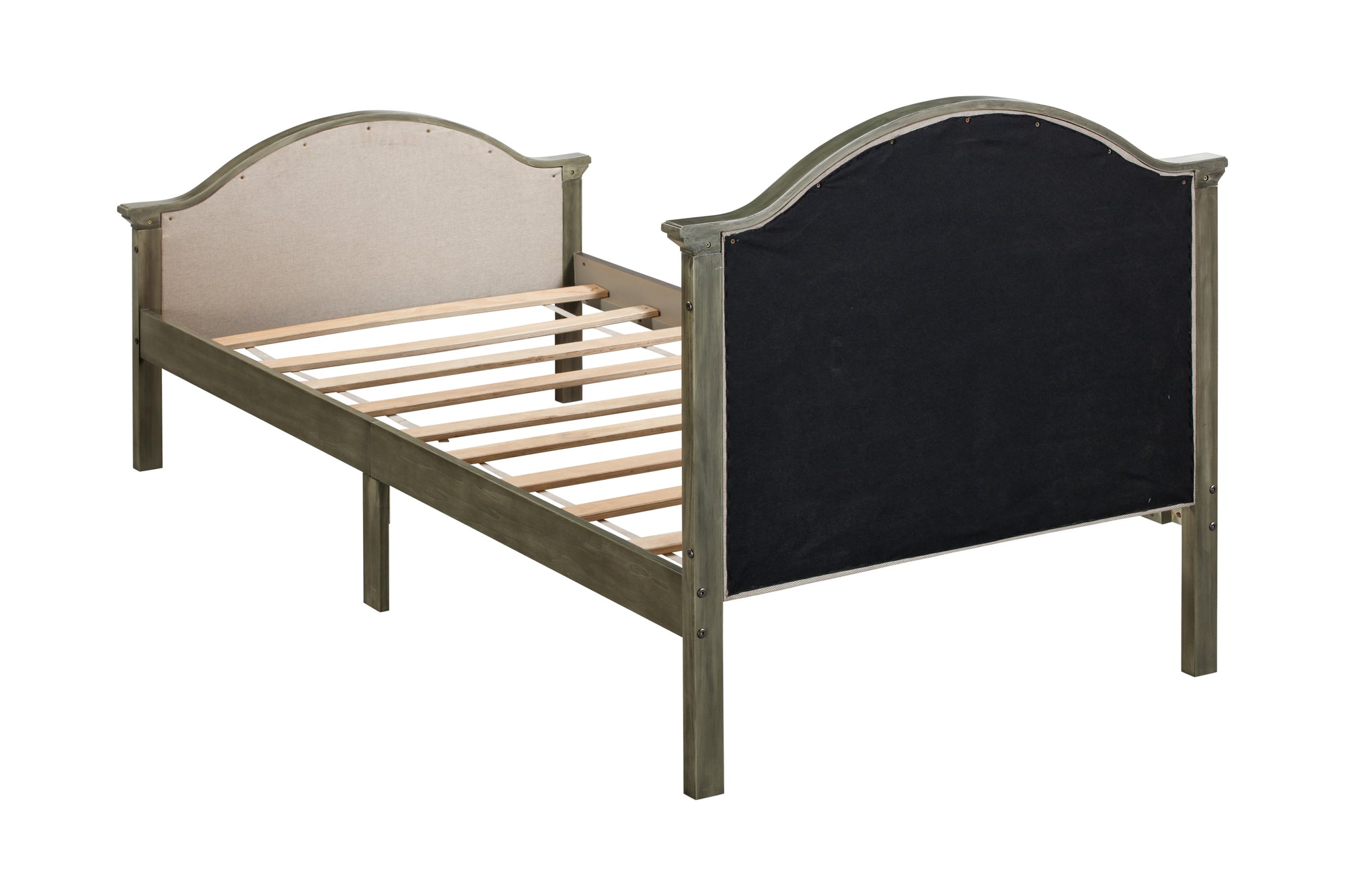 Antique Gray Twin Size Bed Frame with Headboard and Footboard