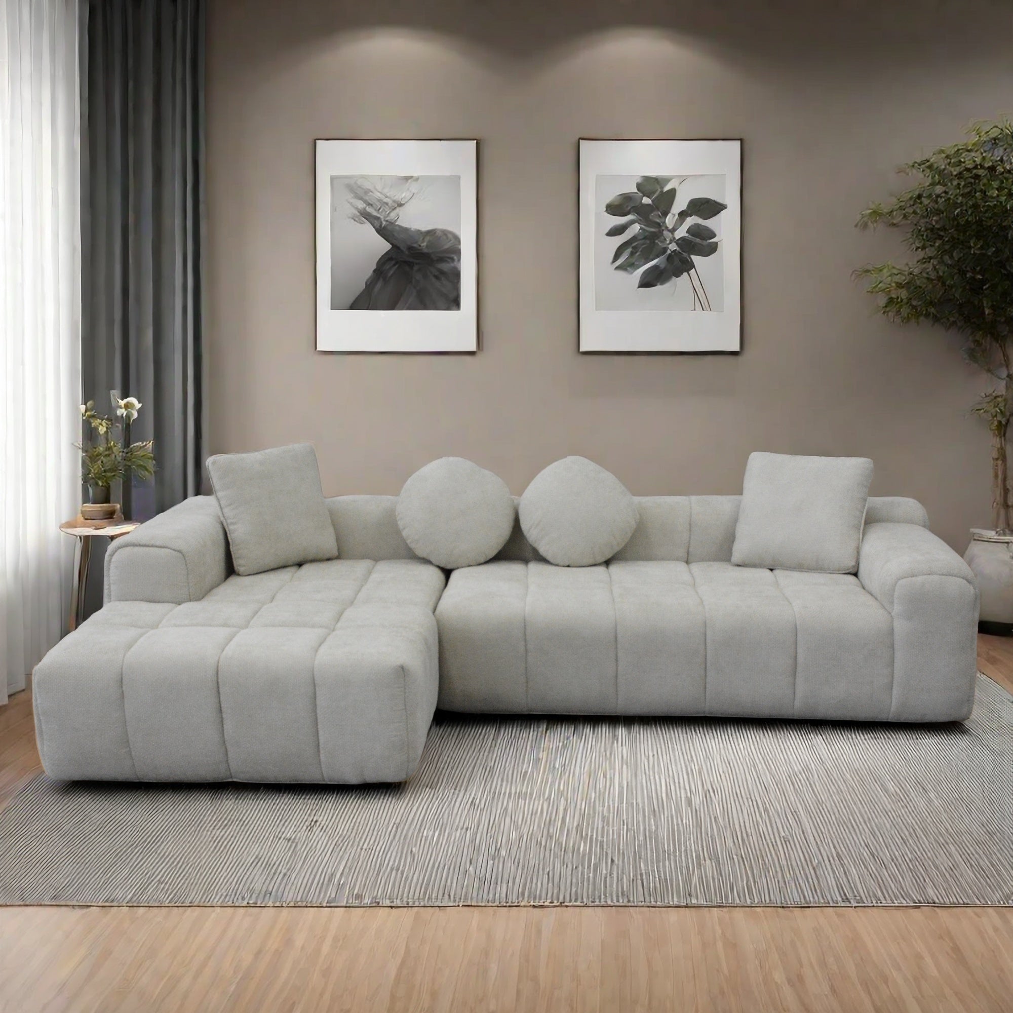 Modern L-Style Compressed Sofa Chaise Lounge with High Resilience Foam for Supreme Comfort and Space-Saving Design In Light Gray