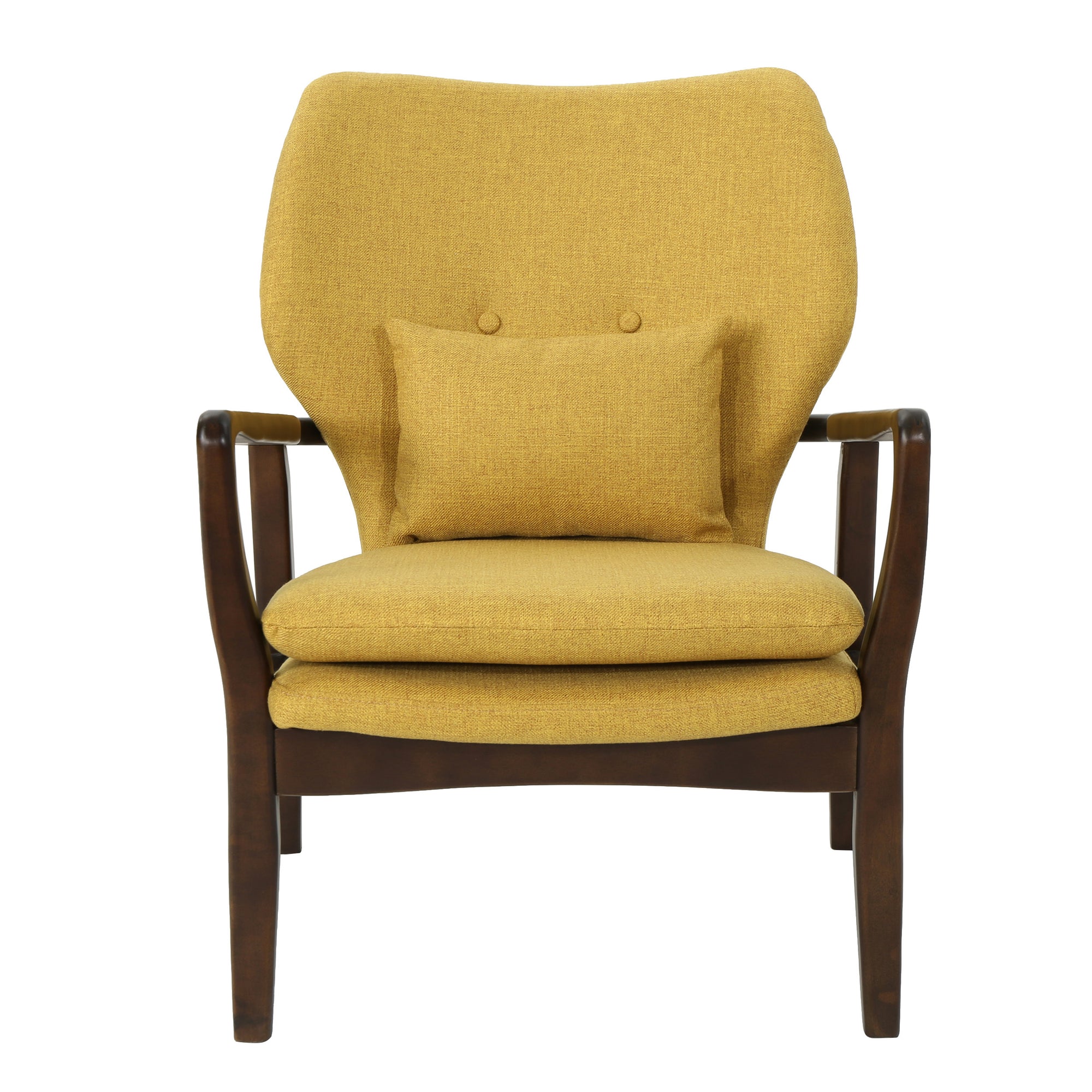 Stylish Club Chair Upholstered In Soft Mustard Fabric