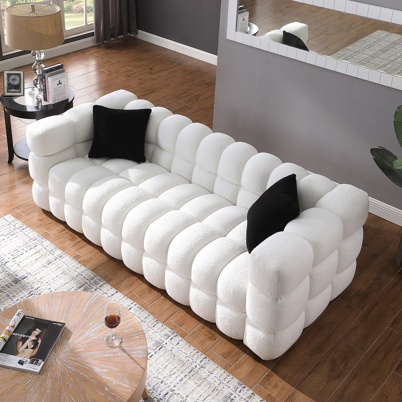 White Boucle 5-Seater Marshmallow Loveseat Sofa