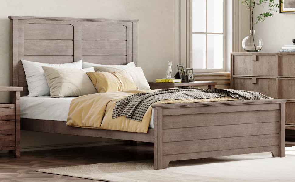 Ash Brown Full Farmhouse-Style Wooden Bed Frame