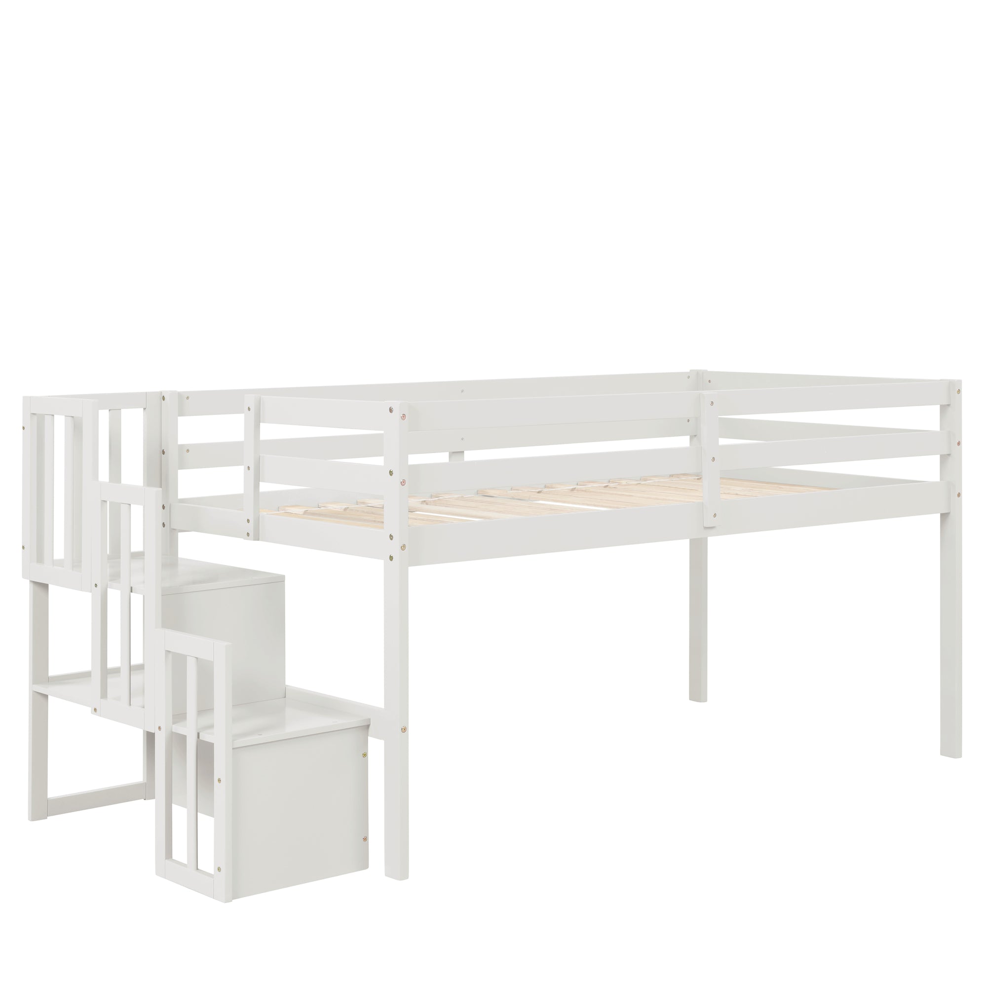 Twin Loft Bed with Staircase in White