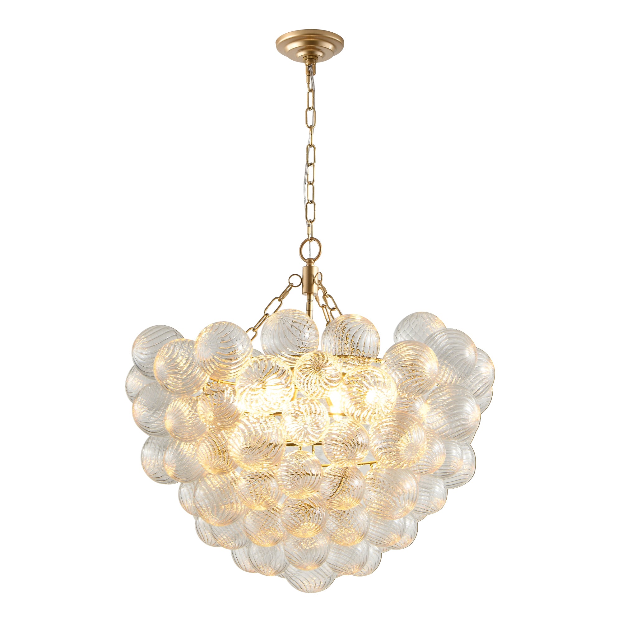 Gold Pendant Light Chandelier with Threaded Clear Glass Globe Shade