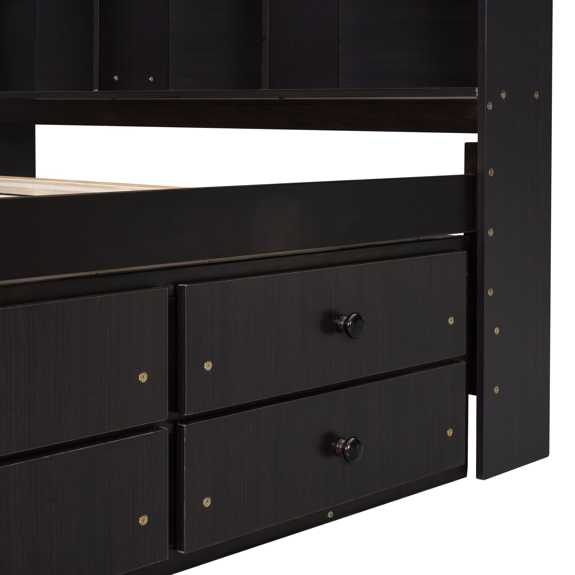 Full Bed with Bookcase Headboard, Under-Bed Storage Drawers & Bed-End Storage Case in Espresso