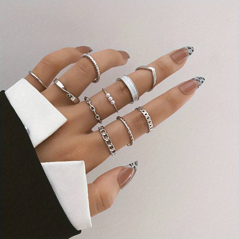 10 Piece Fashion Rings Trendy Mix & Match Ring Set