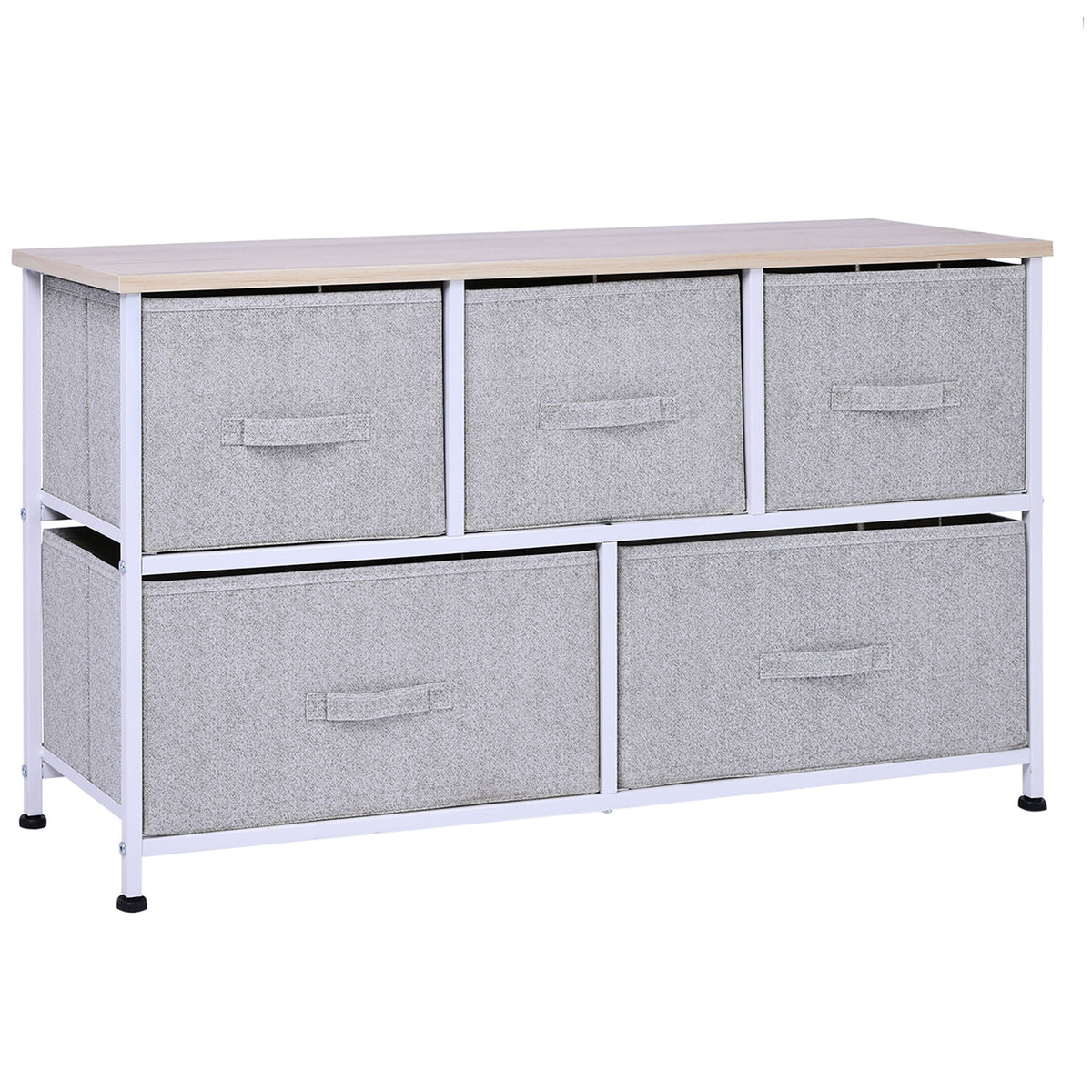 40&#39; L 5 Drawer Horizontal Storage Cube Dresser Unit Organizer With Fabric Bins In Grey