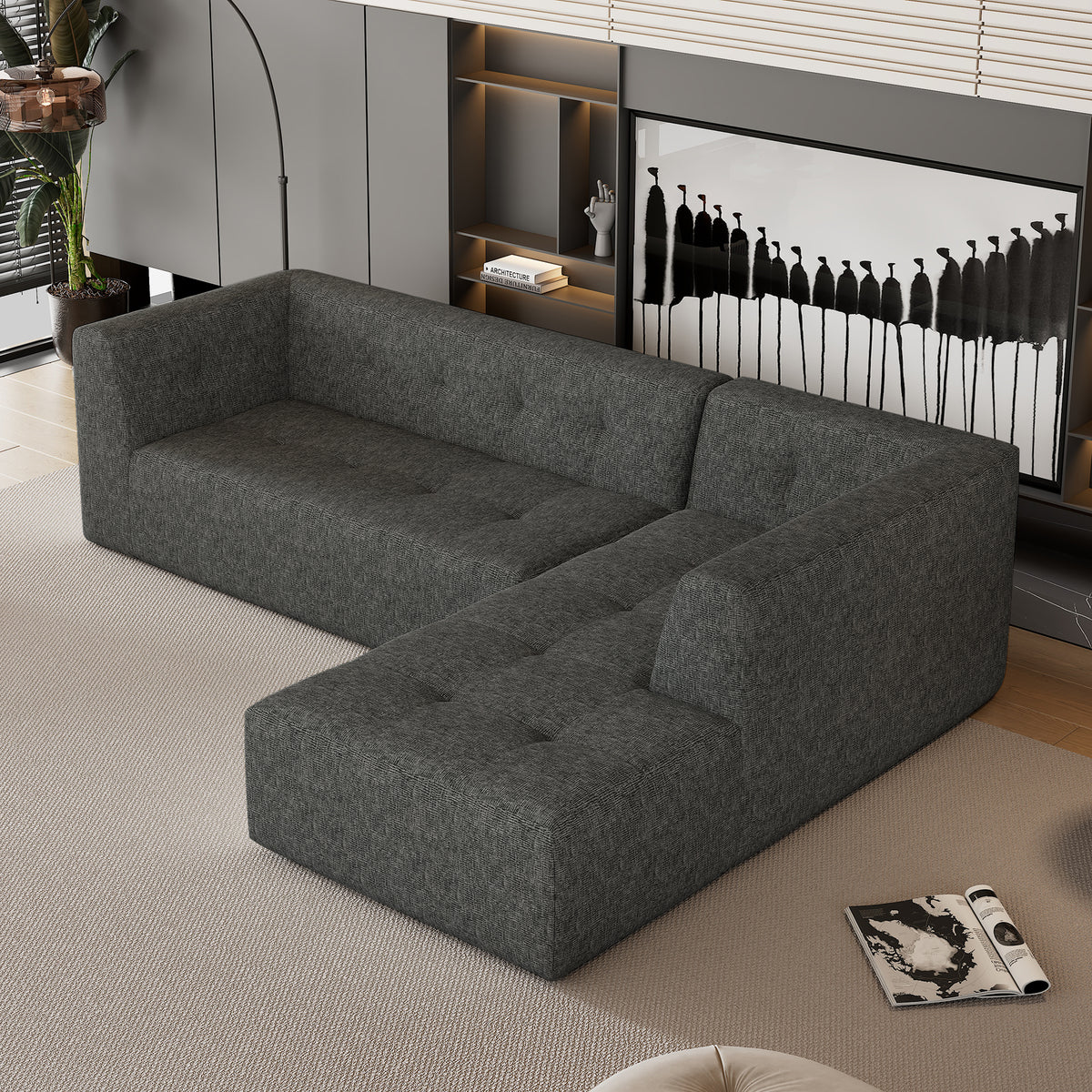 Mombasa 3-Seat Chenille Sofa in Gray