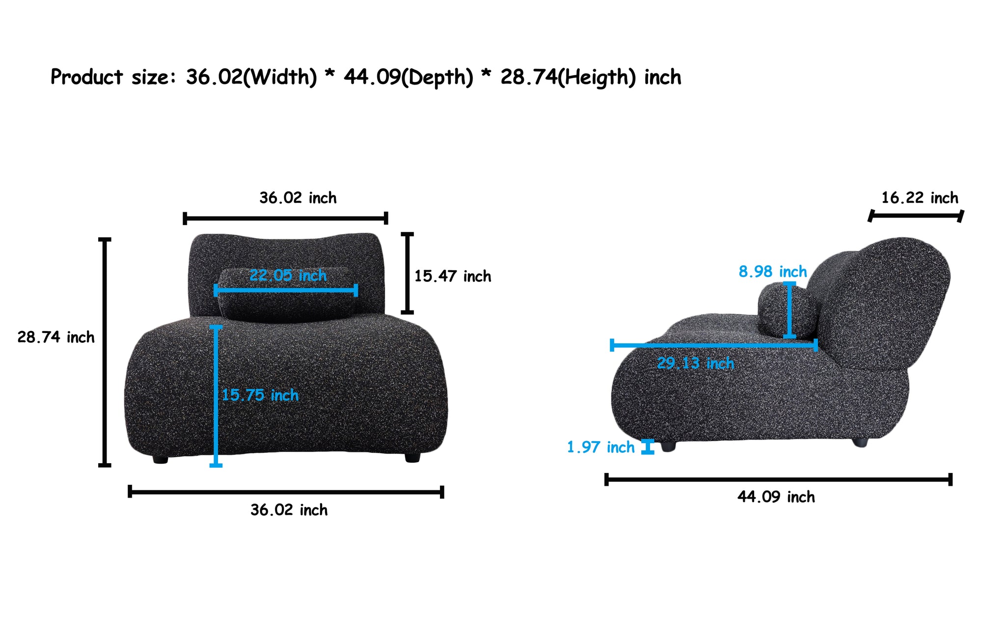 Freely Arrangeable Modern Oversized Chenille Sofa Set In Black With Cylindrical Pillows