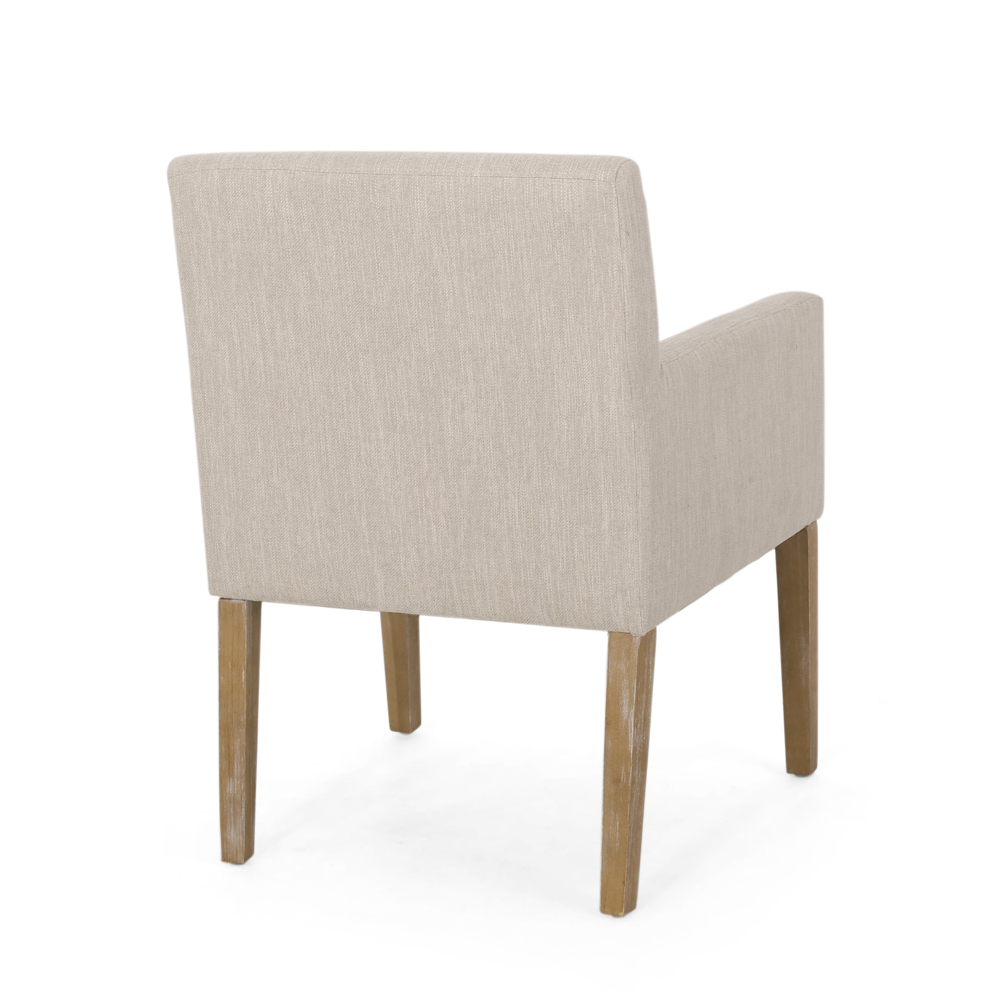 Beige Brown Fabric Armchair with Rubberwood Legs