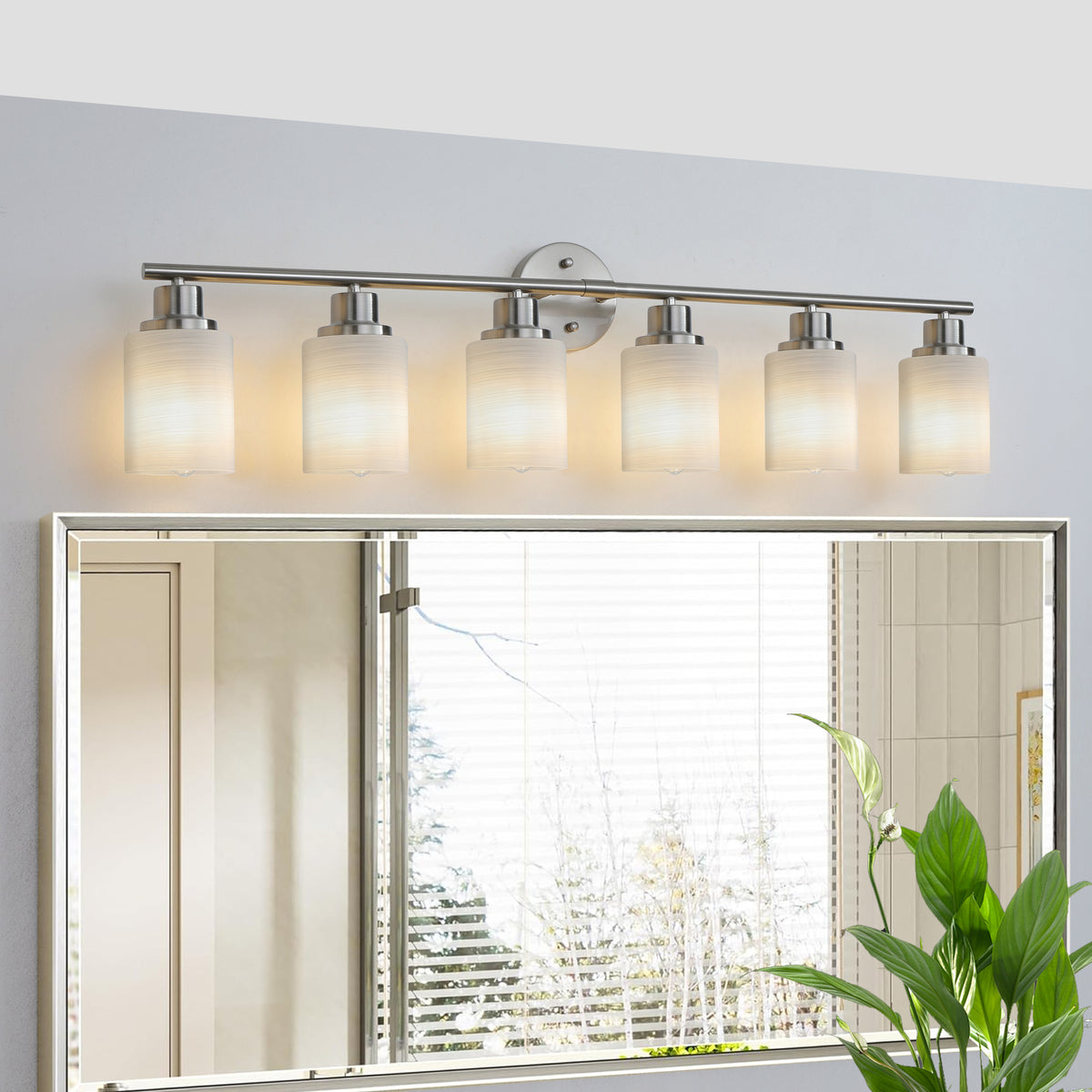 Aestin&#39;s Brushed Nickel Finish Modern 6-Light Vanity Wall Sconce