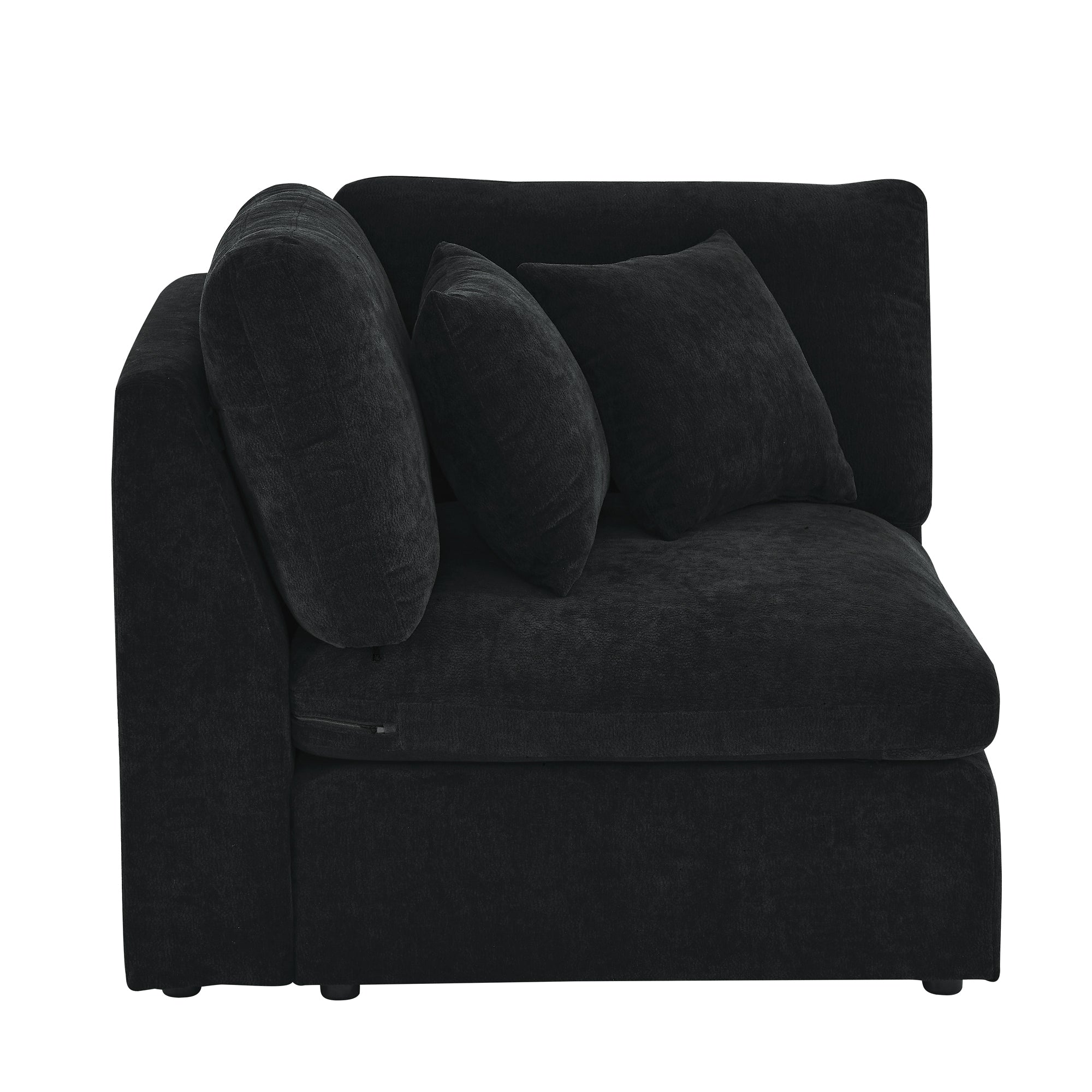 Ababa Chenille L-Shaped Sectional Sofa in Black