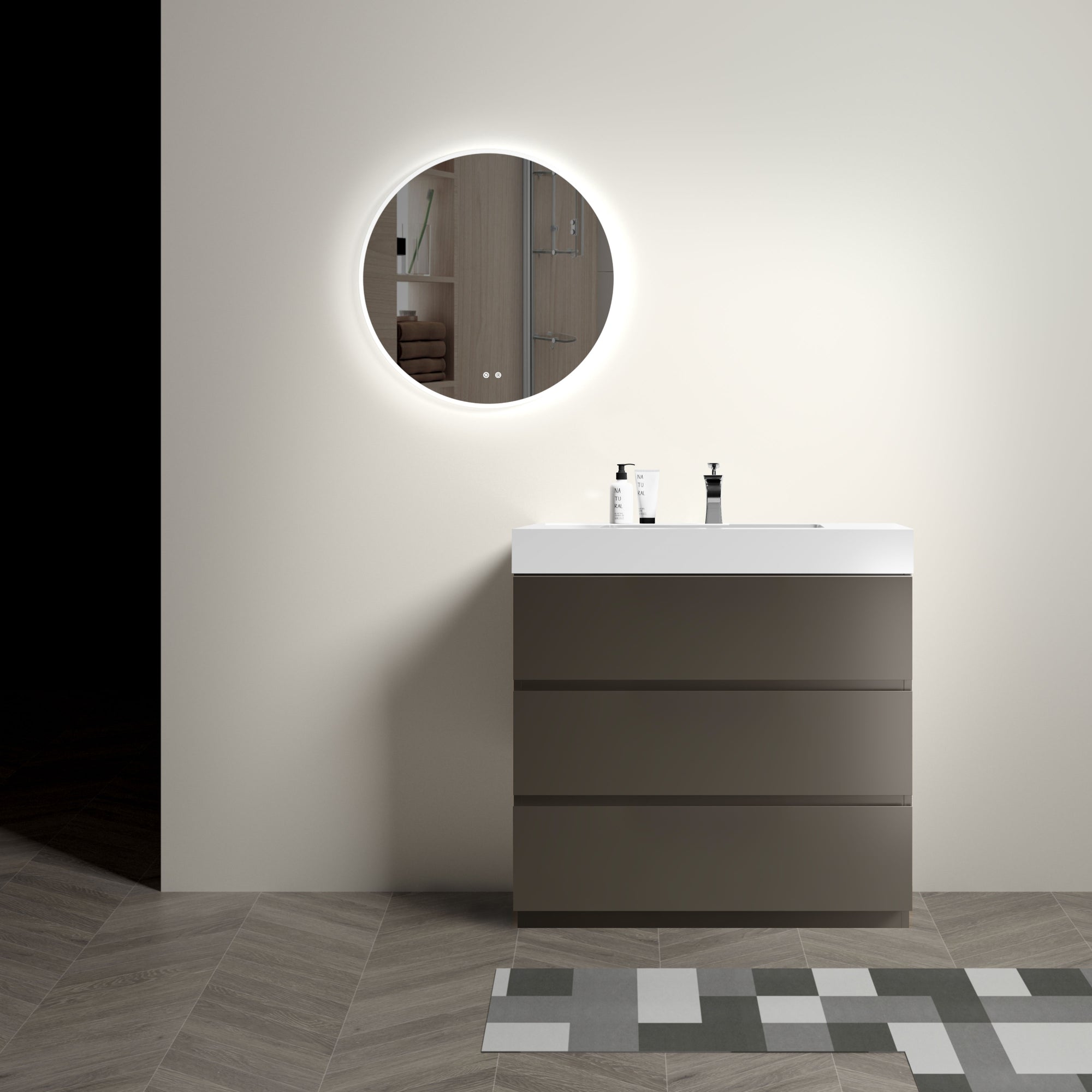 Gray Bathroom Vanity with One-Piece Sink Large Storage Freestanding Design Eco-Friendly Construction In Gray