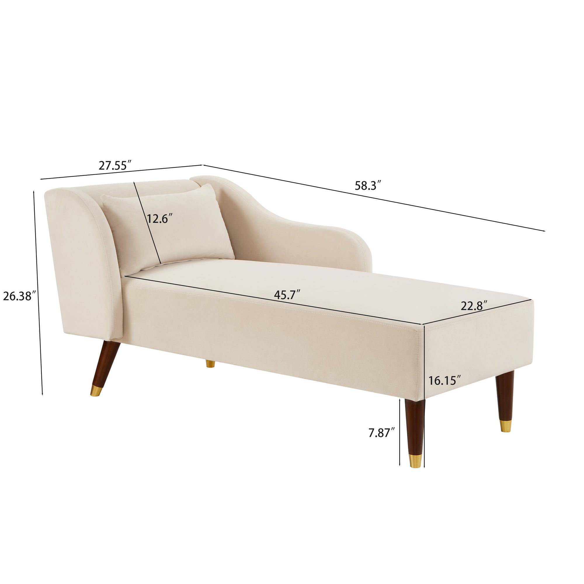 Modern Beige Velvet Chaise Lounge