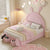 Full Size Upholstered Rabbit-Shape Bed with Storage Stools Velvet Platform Design with Cartoon Ears In Pink