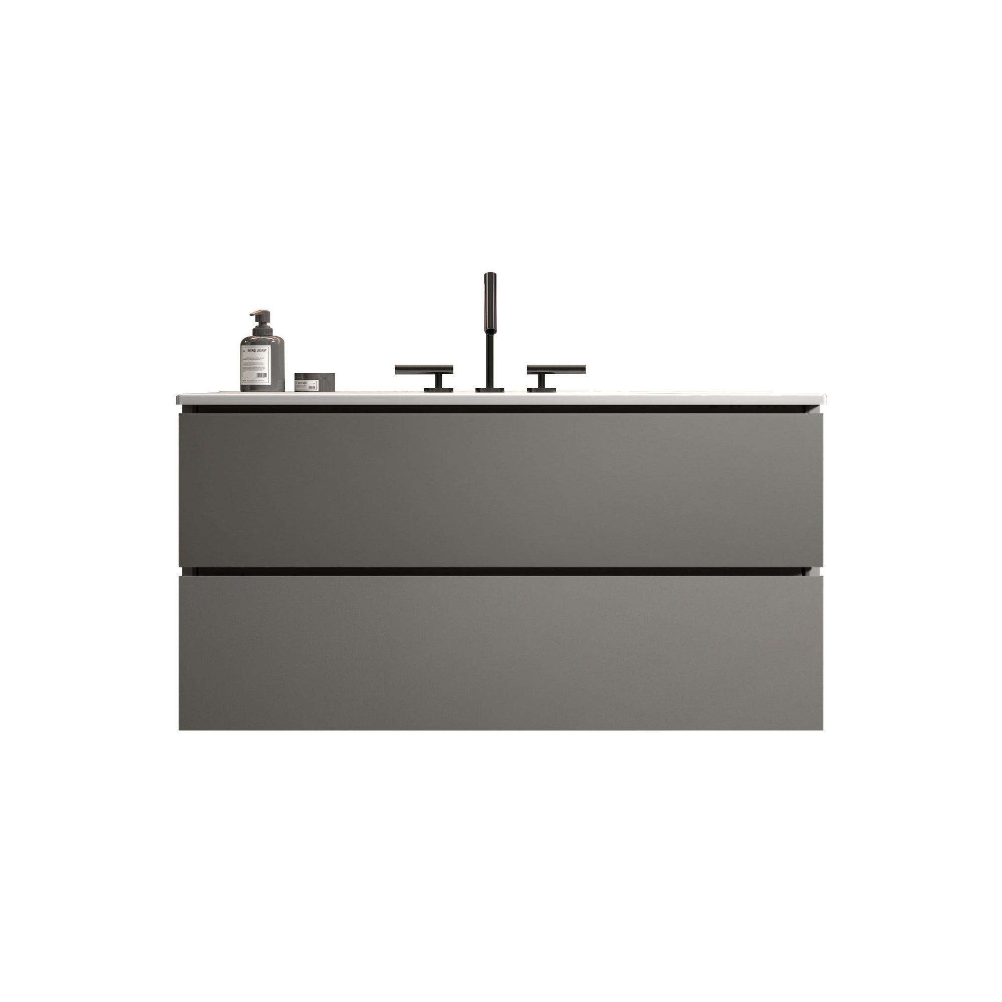 Wall Mount Space Grey Bathroom Vanity with Ceramic Sink and Three Faucet Holes Large Storage Floating Design In Space Grey